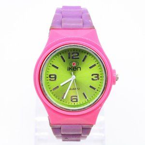 Iken Watch Womens Pink Tone Stainless Steel Classic Purple Rubber Band Quartz